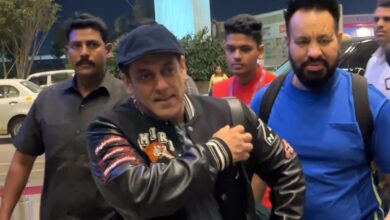 Salman Khan grabs eyeballs with his funky airport look, wears pants with his face painted on back