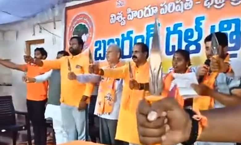 VHP, Bajrang Dal organise 'Trishul Diksha' in Telangana's Khammam