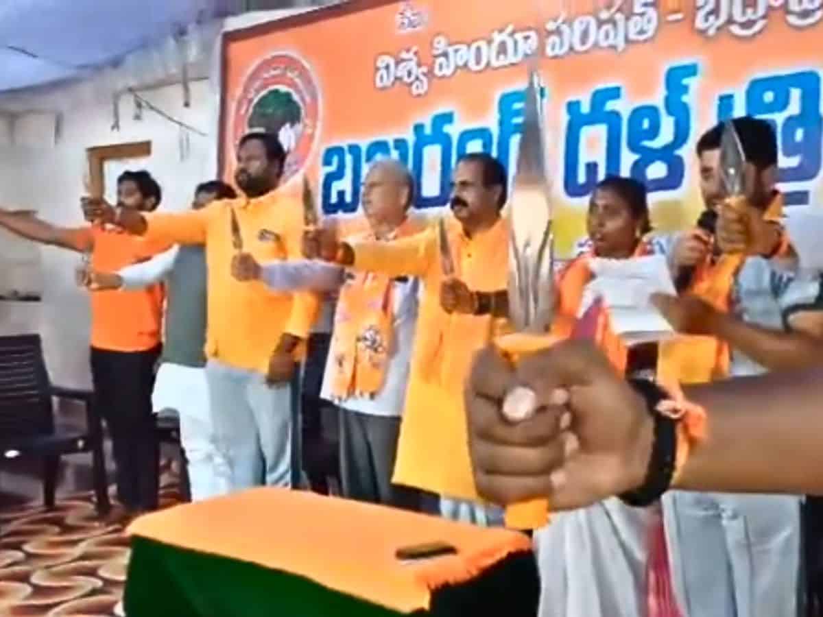 VHP, Bajrang Dal organise 'Trishul Diksha' in Telangana's Khammam