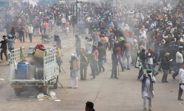 Tear gas shells lobbed; farmers hold ground at Punjab-Haryana border
