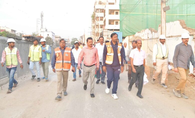 Hyderabad: GHMC commissioner inspects the progess of flyover in Amberpet