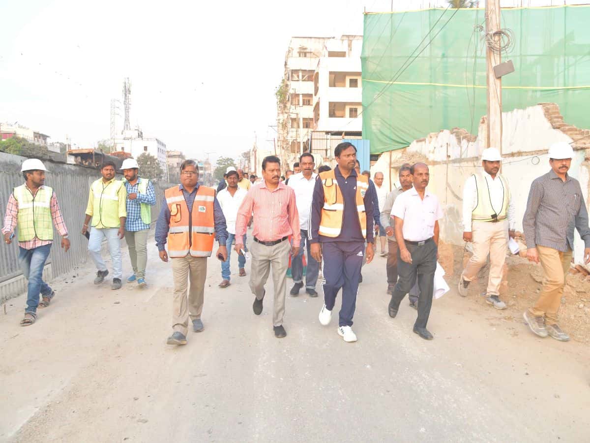 Hyderabad: GHMC commissioner inspects the progess of flyover in Amberpet