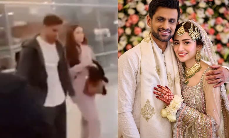 Watch: Shoaib Malik, Sana Javed's 1st public appearance after Nikah