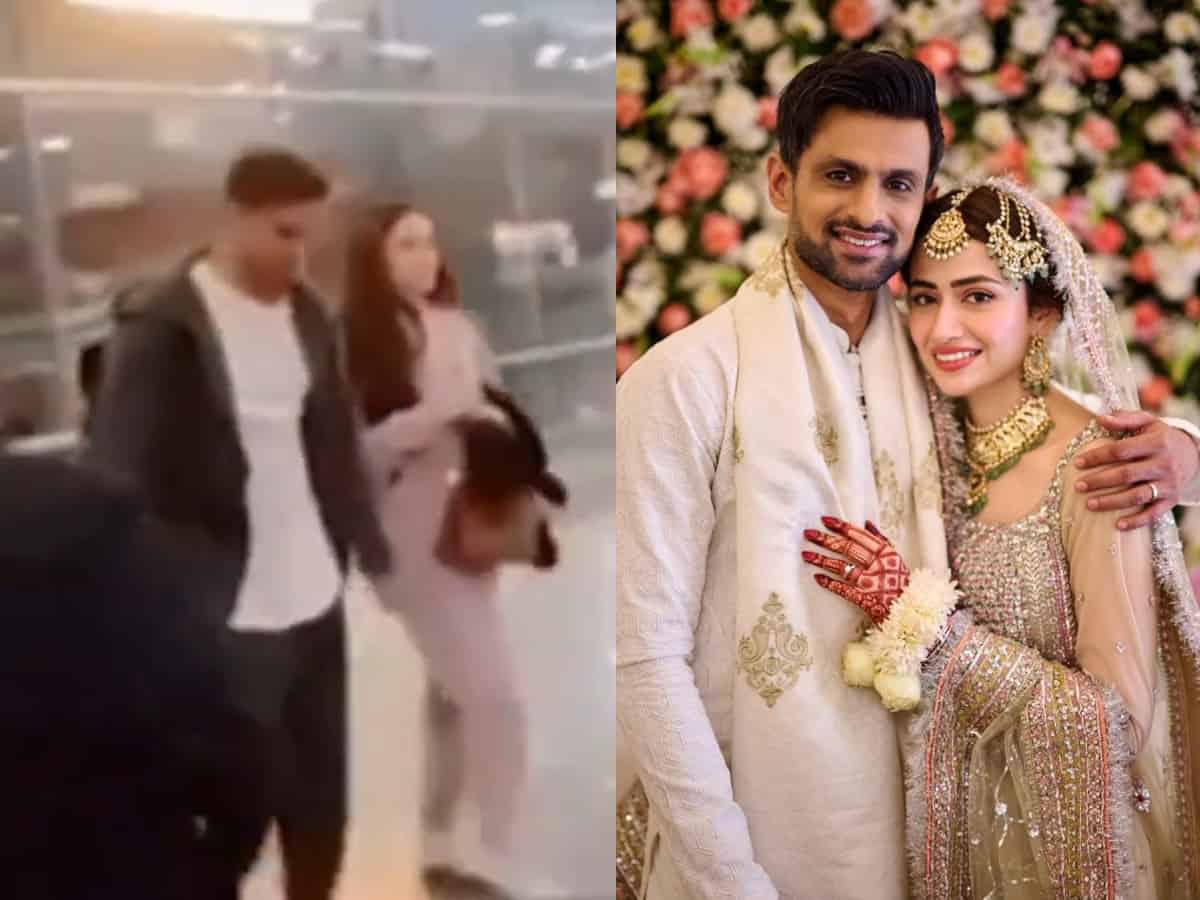 Watch: Shoaib Malik, Sana Javed's 1st public appearance after Nikah