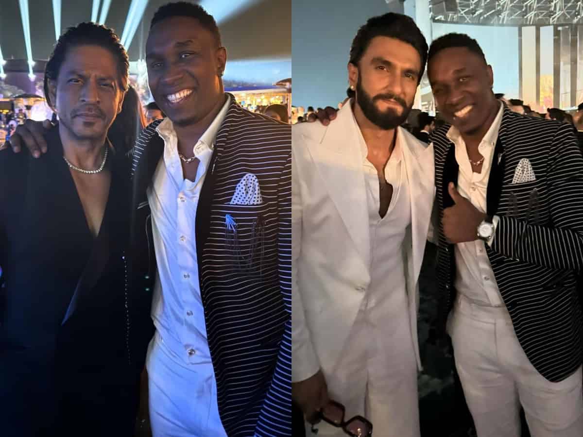 SRK, Ranveer Singh pose with Dwayne Bravo at Anant Ambani, Radhika Merchant's pre-wedding bash