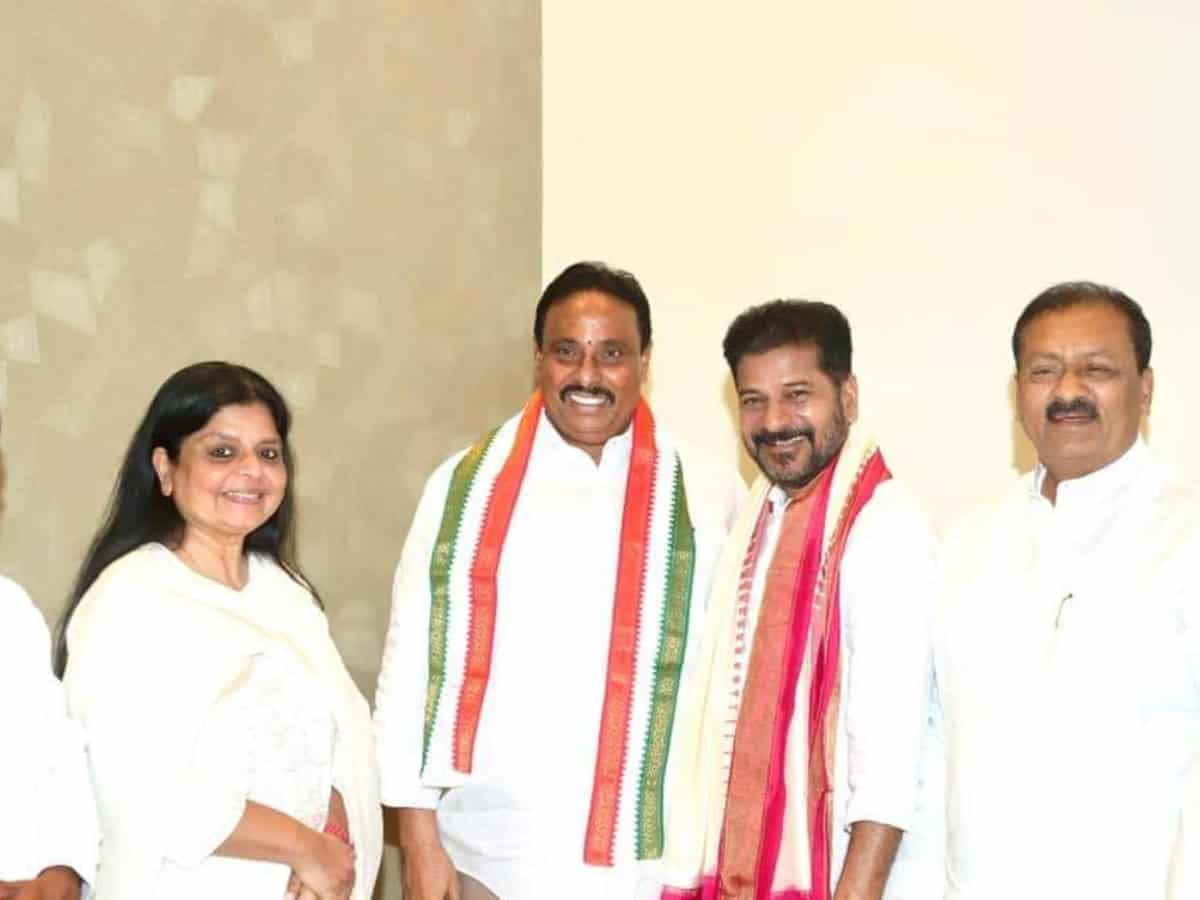 Blow to BRS as Khairtabad MLA, Chevella MP join Congress in Telangana