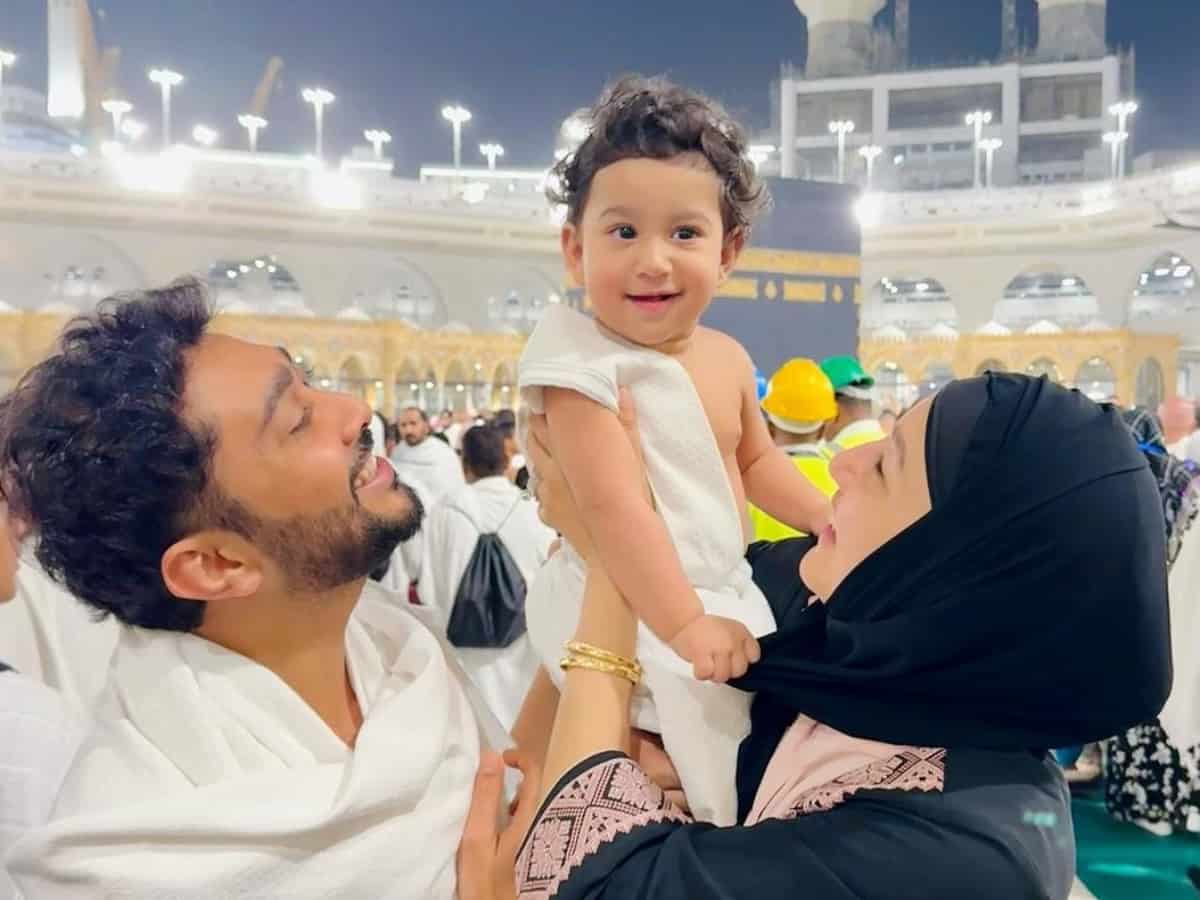 Gauahar Khan reveals son's face during Umrah (Photos)