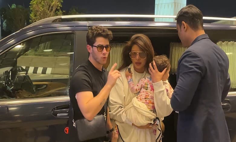Priyanka Chopra holds Malti close, Nick Jonas asks paps to stay quiet as they leave Mumbai