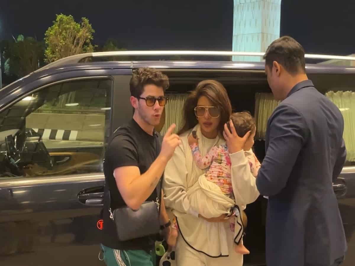 Priyanka Chopra holds Malti close, Nick Jonas asks paps to stay quiet as they leave Mumbai