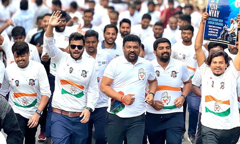 Hyderabad: IYC conducts Nyay Yatra marathon in Jubilee Hills