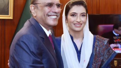 President Asif Ali Zardari congratulating Ms Aseefa Bhutto Zardari