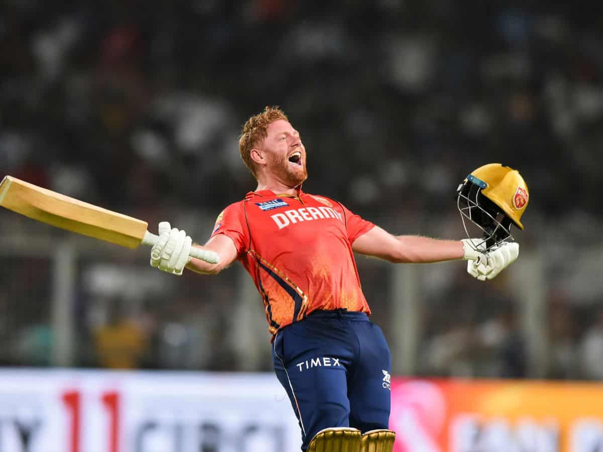 Punjab Kings' Jonny Bairstow celebrates after winning