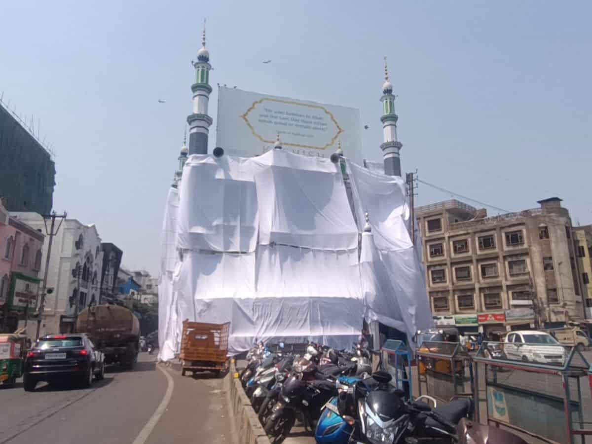 Ahead of Ram Navami procession in Hyderabad, mosque covered with cloth