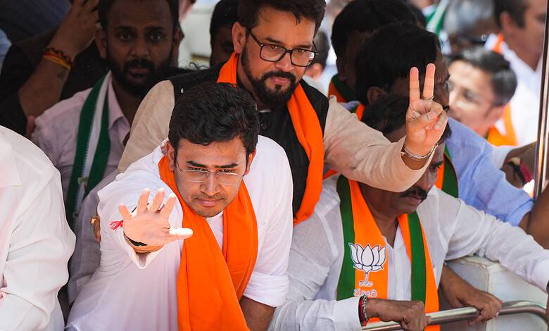 Ex CM Kumaraswamy, BJP MP Tejasvi Surya file nominations for LS polls