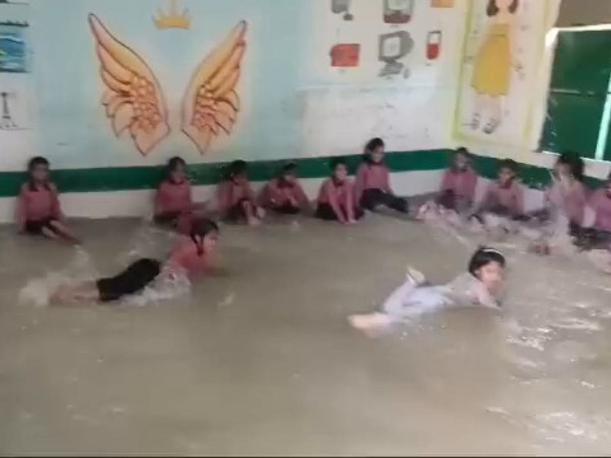 Watch: Amid heatwave, classroom turned into swimming pool in UP