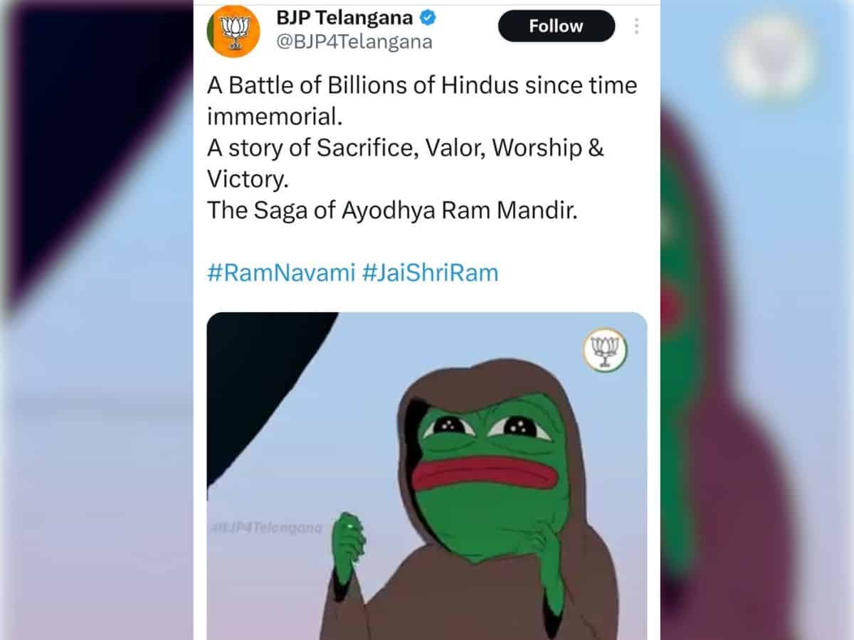 The BJP's official X handle, BJP4Telangana, has sparked controversy by using Pepe the Frog in their election campaign video.