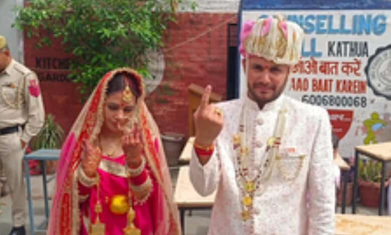 J&K: Couple cast vote on their marriage day in Kathua