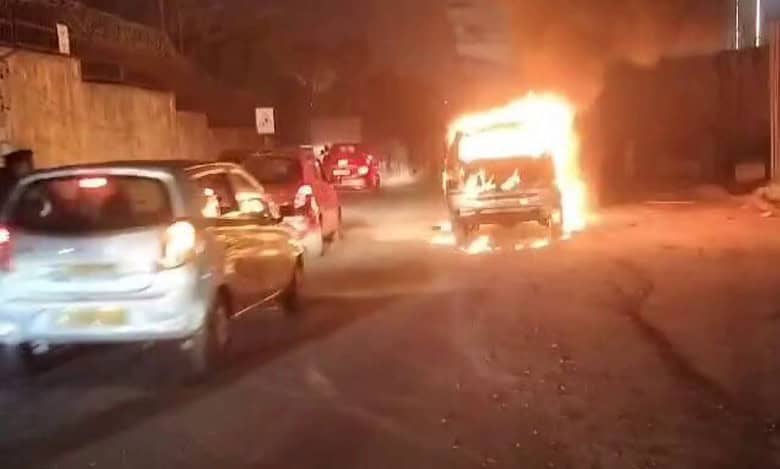 Video: Car catches fire near Hyderabad's National Police Academy