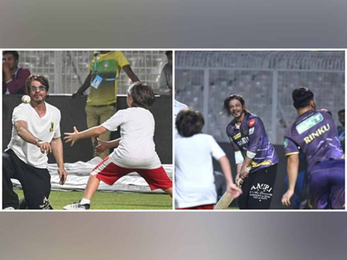 SRK flaunts his batting skills as he plays cricket at Eden Gardens