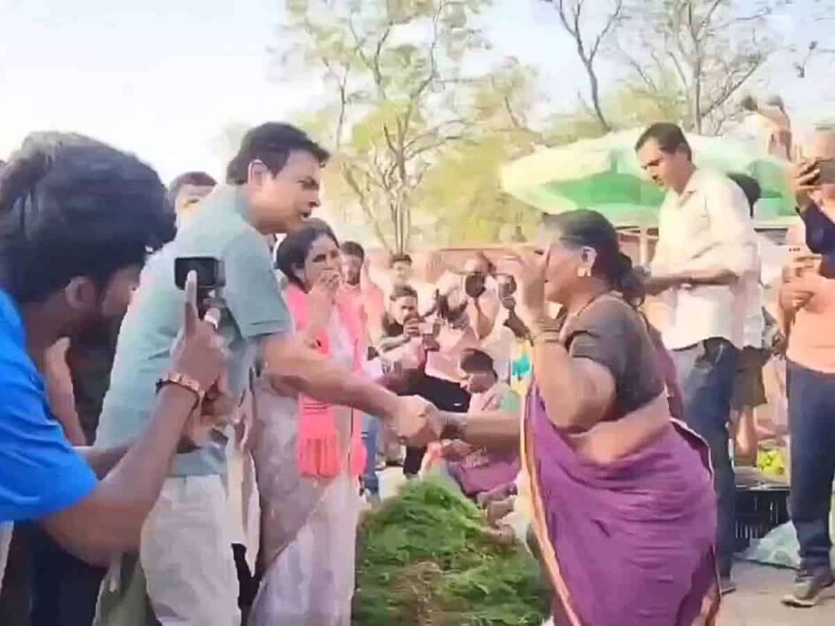 Woman farmer demands KTR in Sircilla, video viral