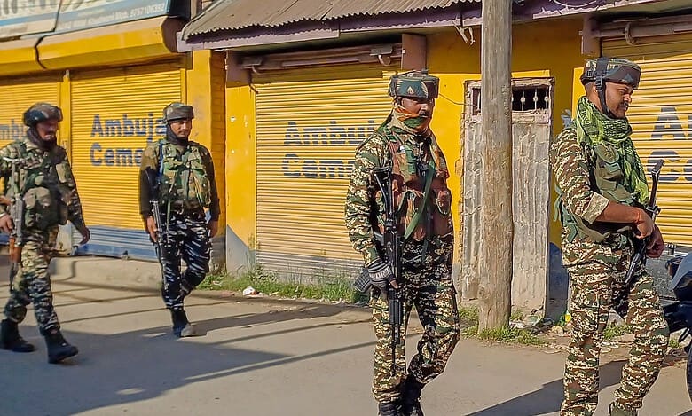 Kulgam: Security forces personnel during an encounter with militants, in Kulgam of Jammu & Kashmir, Tuesday, May 7, 2024. (PTI Photo)