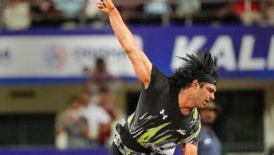 Neeraj Chopra makes a throw during the men's Javelin