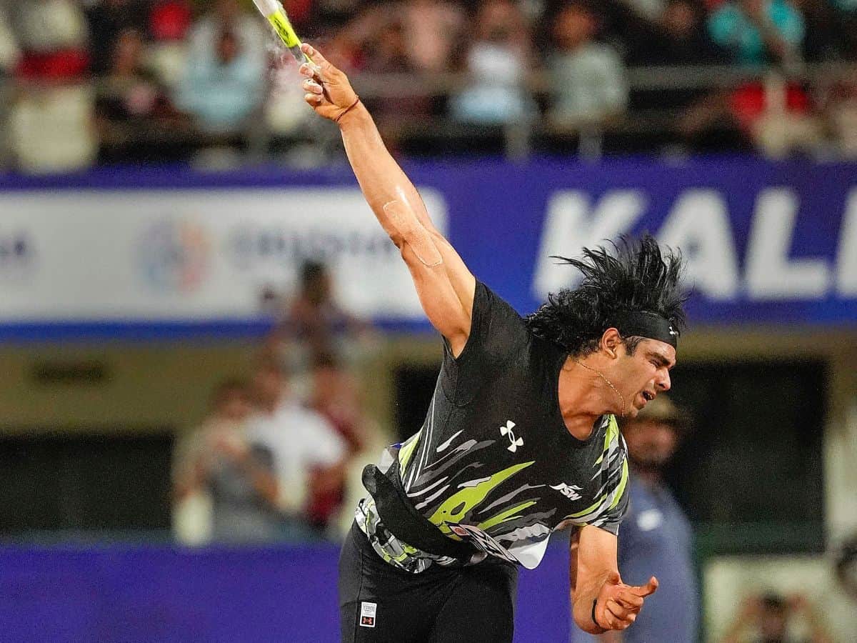 Neeraj Chopra makes a throw during the men's Javelin