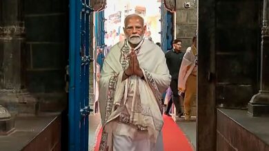 Prime Minister Narendra Modi arrives, in Kanyakumari