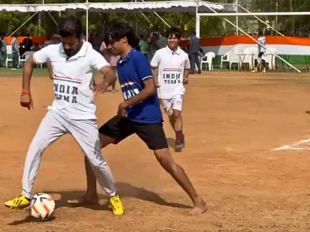 Telangana CM plays football at UoH ahead of LS polls, video viral