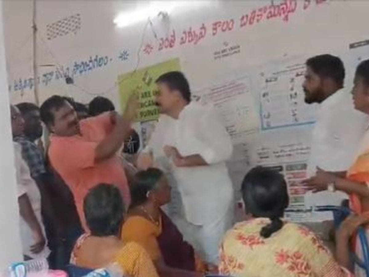 Sitting YSRCP MLA from Tenali Annabathuni Sivakumar’s followers beat up a voter at a polling booth in Tenali on Monday morning.