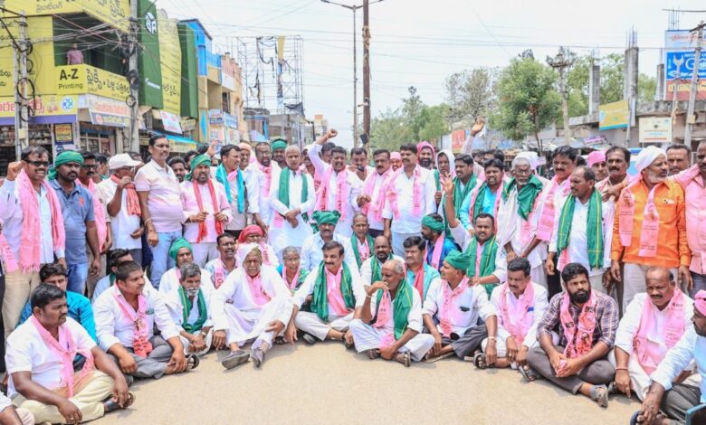 BRS stages protests across Telangana seeking bonus for farmers for paddy