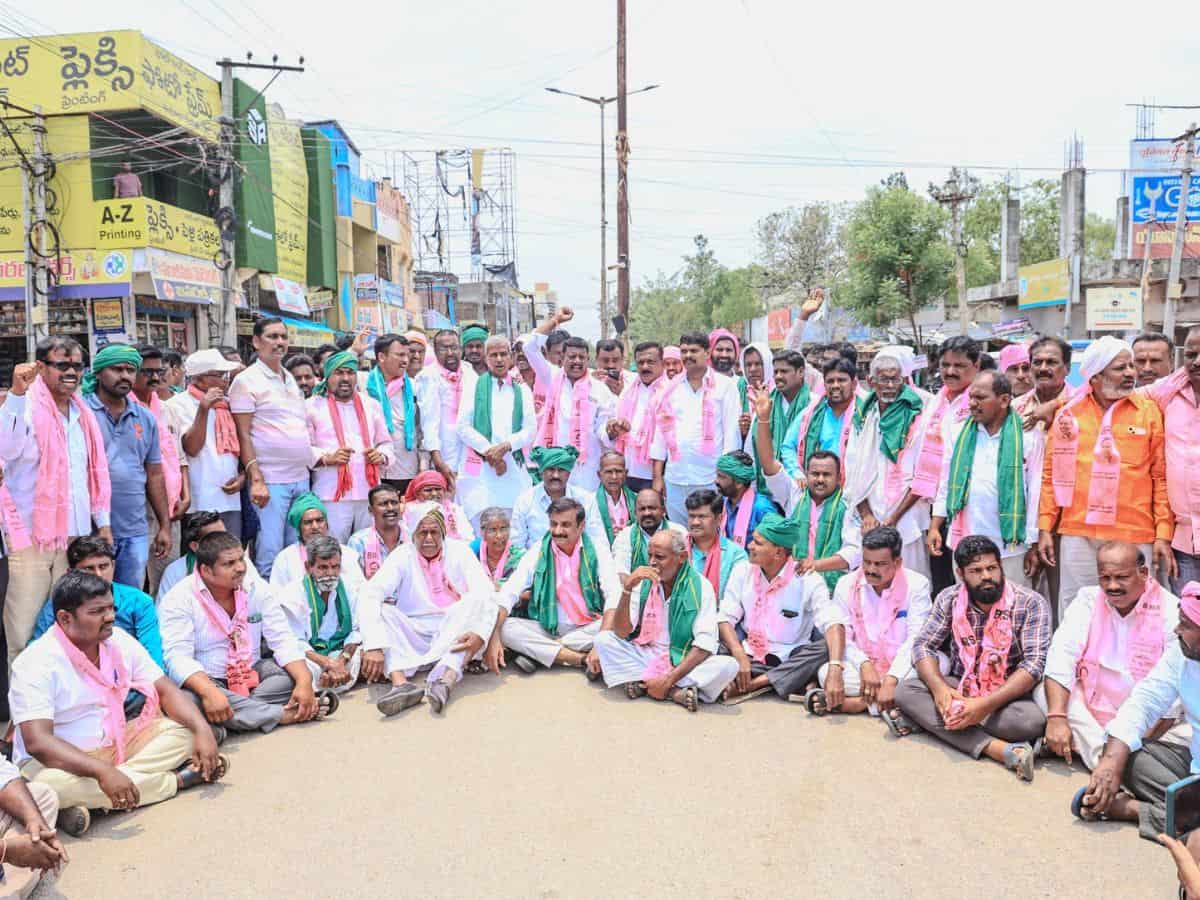 BRS stages protests across Telangana seeking bonus for farmers for paddy