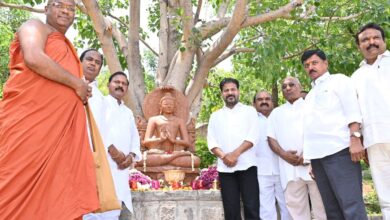 Chief Minister A Revanth Reddy participates in a programme at the Maha Buddha Vihar in Secunderabad on the occasion of Buddha Purnima celebrated on Thursday.
