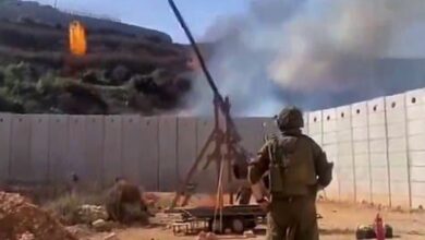 Israeli soldiers uses catapult to launch fireball into Lebanon