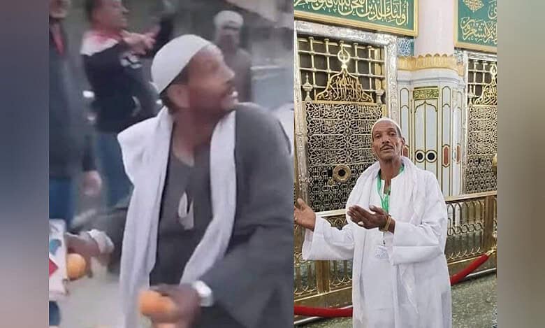 Egyptian vendor who throws oranges into Gaza aid truck performs Haj