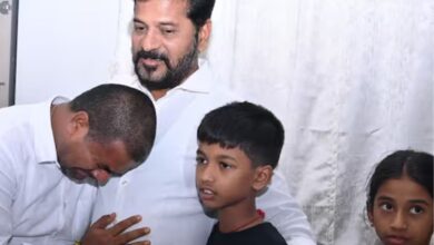Chief Minister A Revanth Reddy pays his visit to Congress MLA Medipalli Satyam at his residence in Kompally on Saturday.
