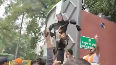 'Jai Palestine' row: Owaisi's effigy burnt in front of Delhi residence
