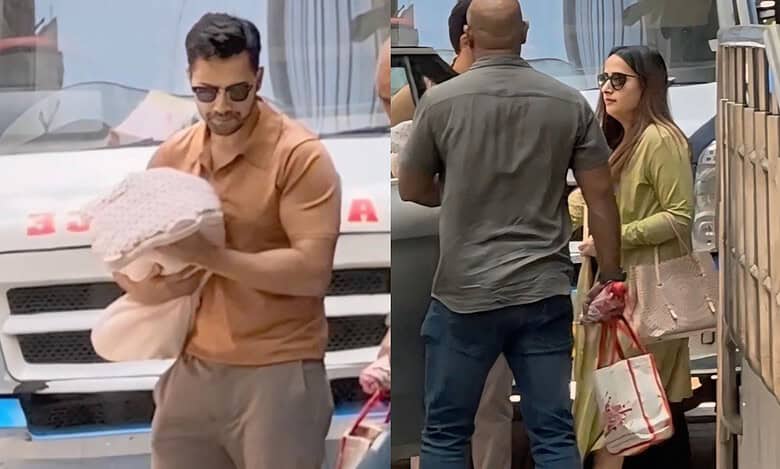 Watch: First glimpse of Varun Dhawan, Natasha's newborn
