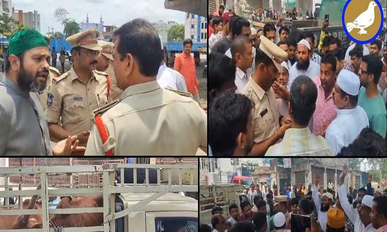 Mild tension in old city of Hyderabad as cattle carrying truck stopped
