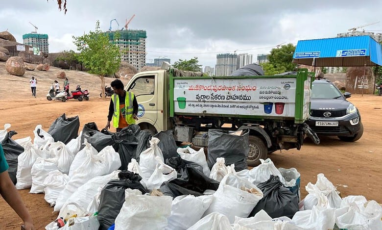 Hyderabad: Civil Society groups clean up trash at Khajaguda rocks