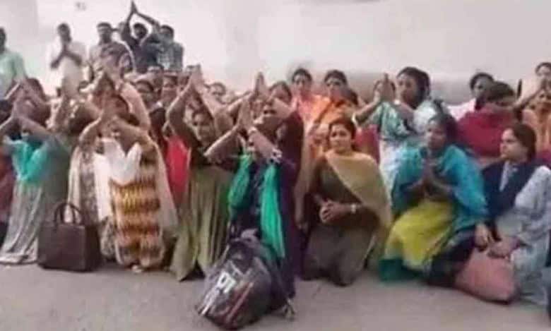 Teaching job aspirants kneel in protest outside Telangana CM’s residence
