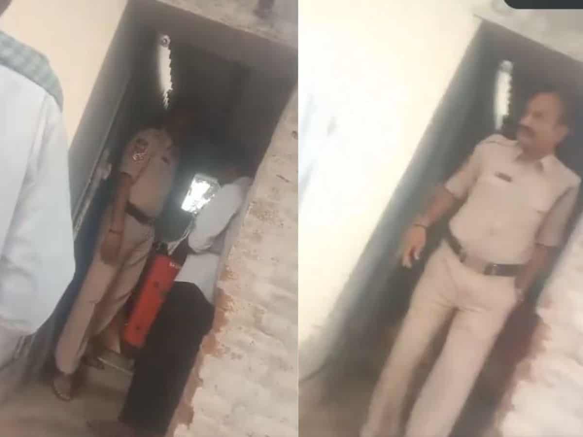 A head constable stationed in Narayanpur police station in Yadadri Bhuvanagiri district seen accepting bribe of Rs 1,000 from two brothers behind the police station.