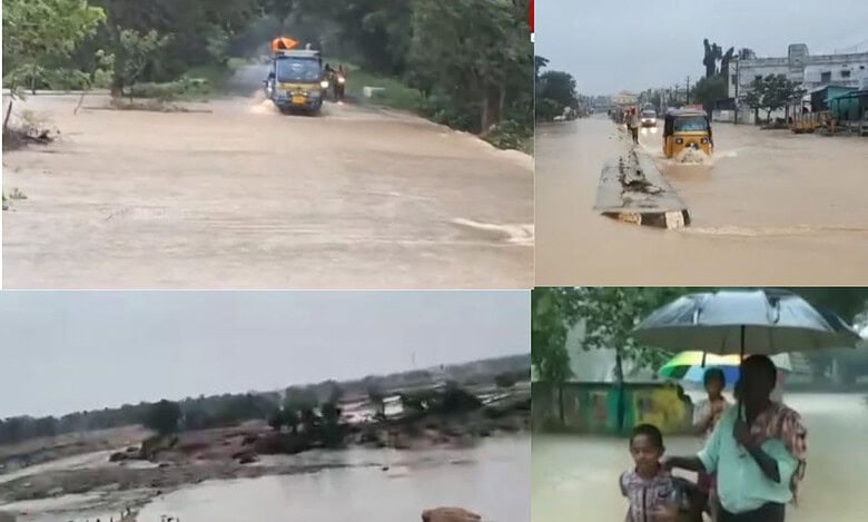 The bund of Peddavagu project in Aswaraopet mandal of Bhadradri Kothagudem district breaches due to heavy inflows entering the project for the past couple of days.