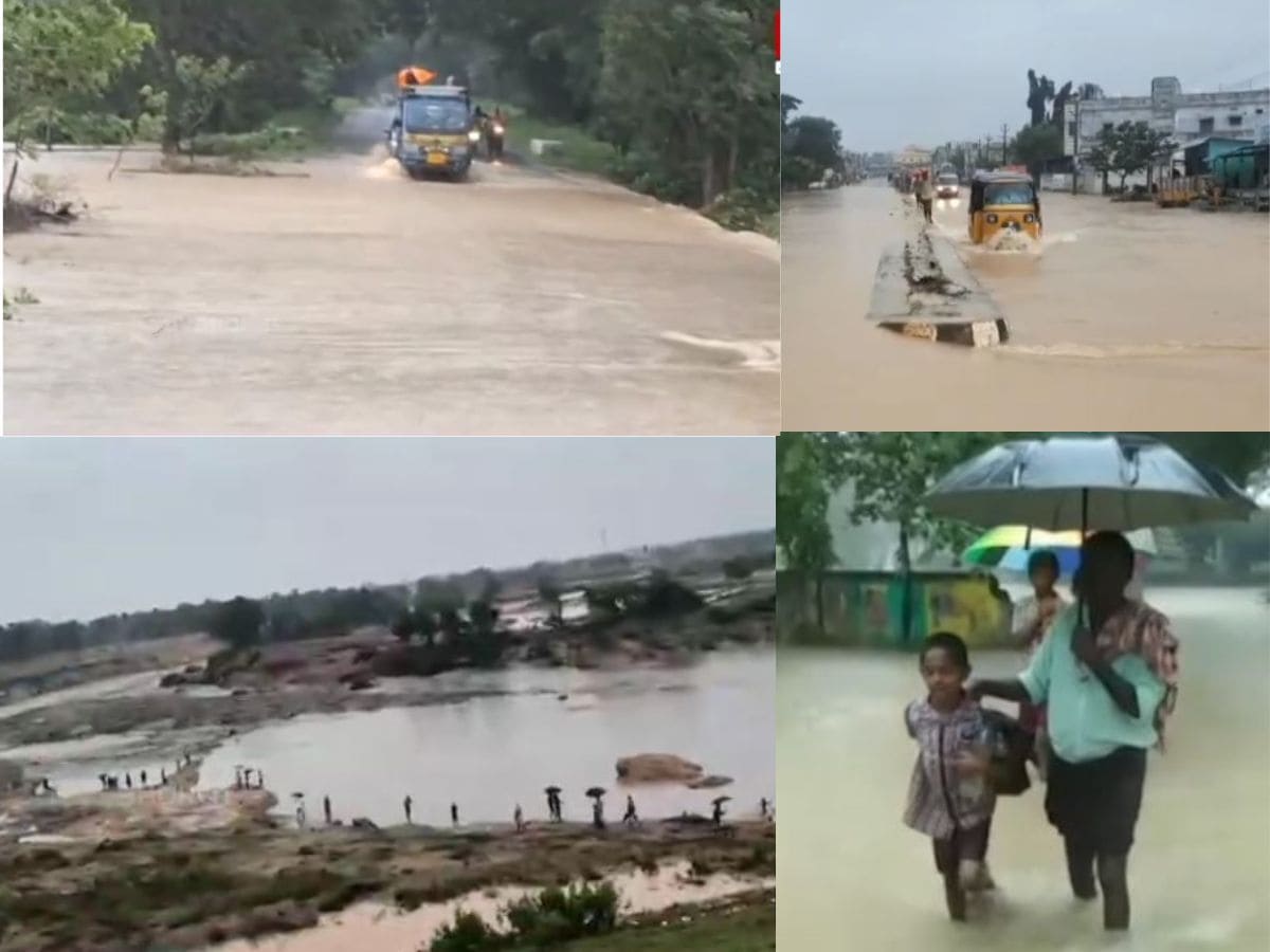 The bund of Peddavagu project in Aswaraopet mandal of Bhadradri Kothagudem district breaches due to heavy inflows entering the project for the past couple of days.