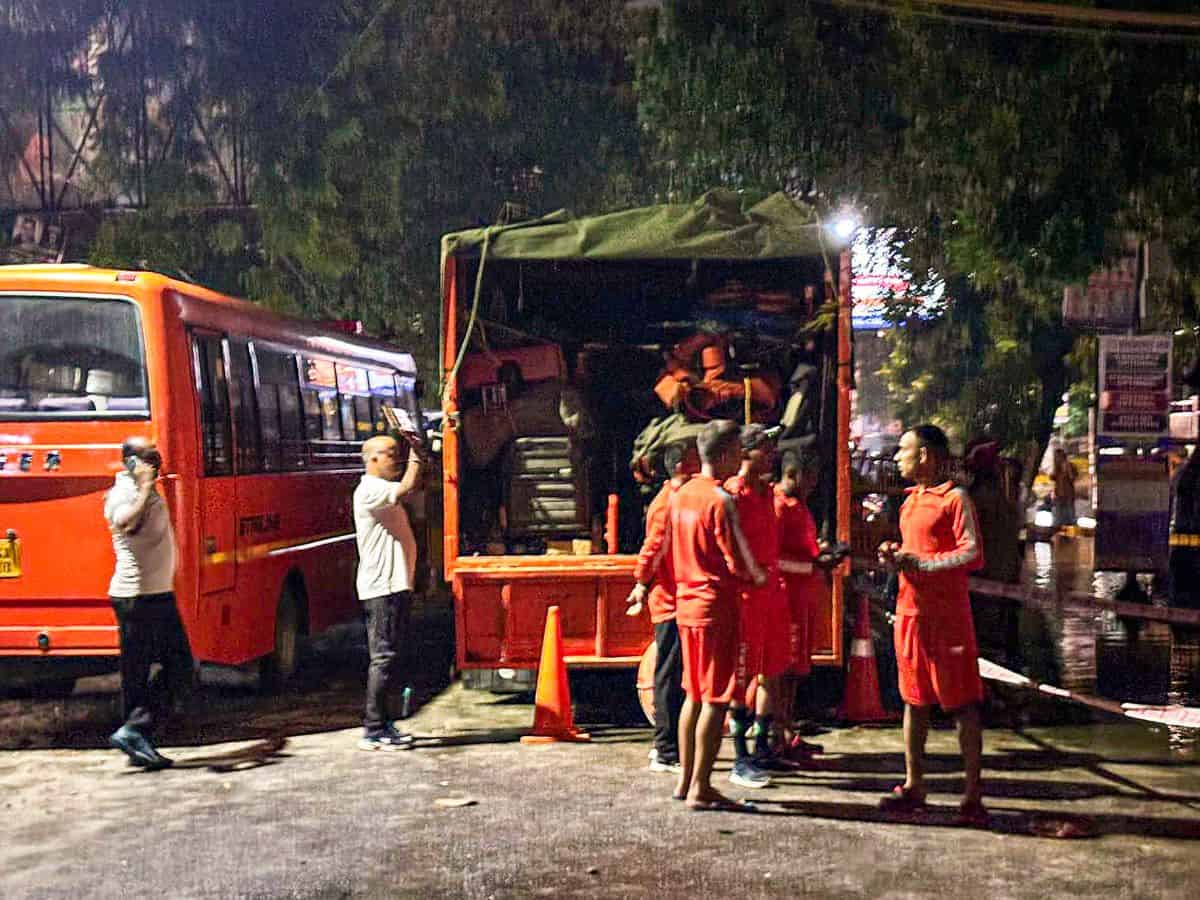 New Delhi: Rescue operation underway for missing students after a nearby drain burst caused flooding at the basement of a UPSC coaching centre, in Delhi�s Old Rajendra Nagar, Saturday,
