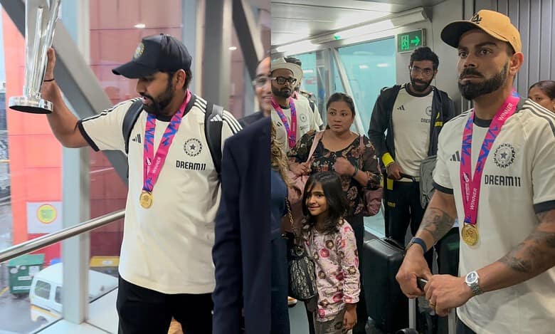 India's T20 world champs arrive in Delhi; fans brave rain to welcome players
