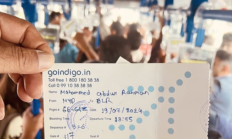 Handwritten boarding passes at Hyderabad airport