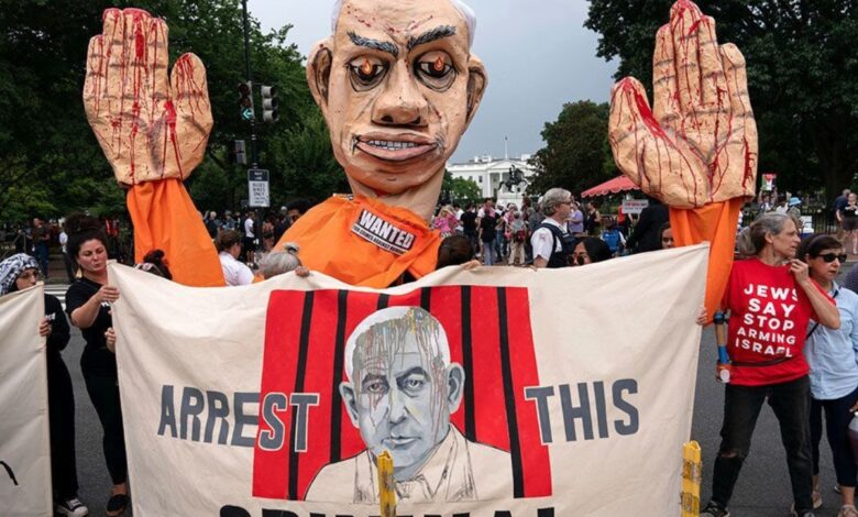 Pro-Palestine protests demanding arrest of Benjamin Netanyahu