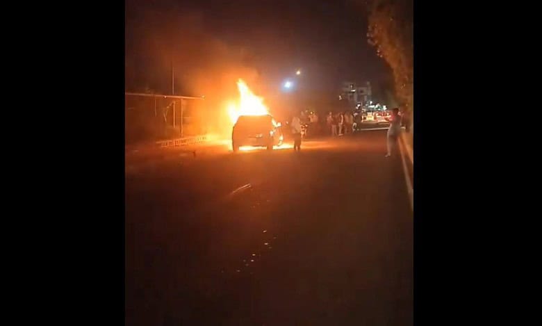 Car catches fire in Hyderabad.