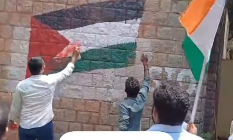 ABVP HCU vandalises Palestinian Flag